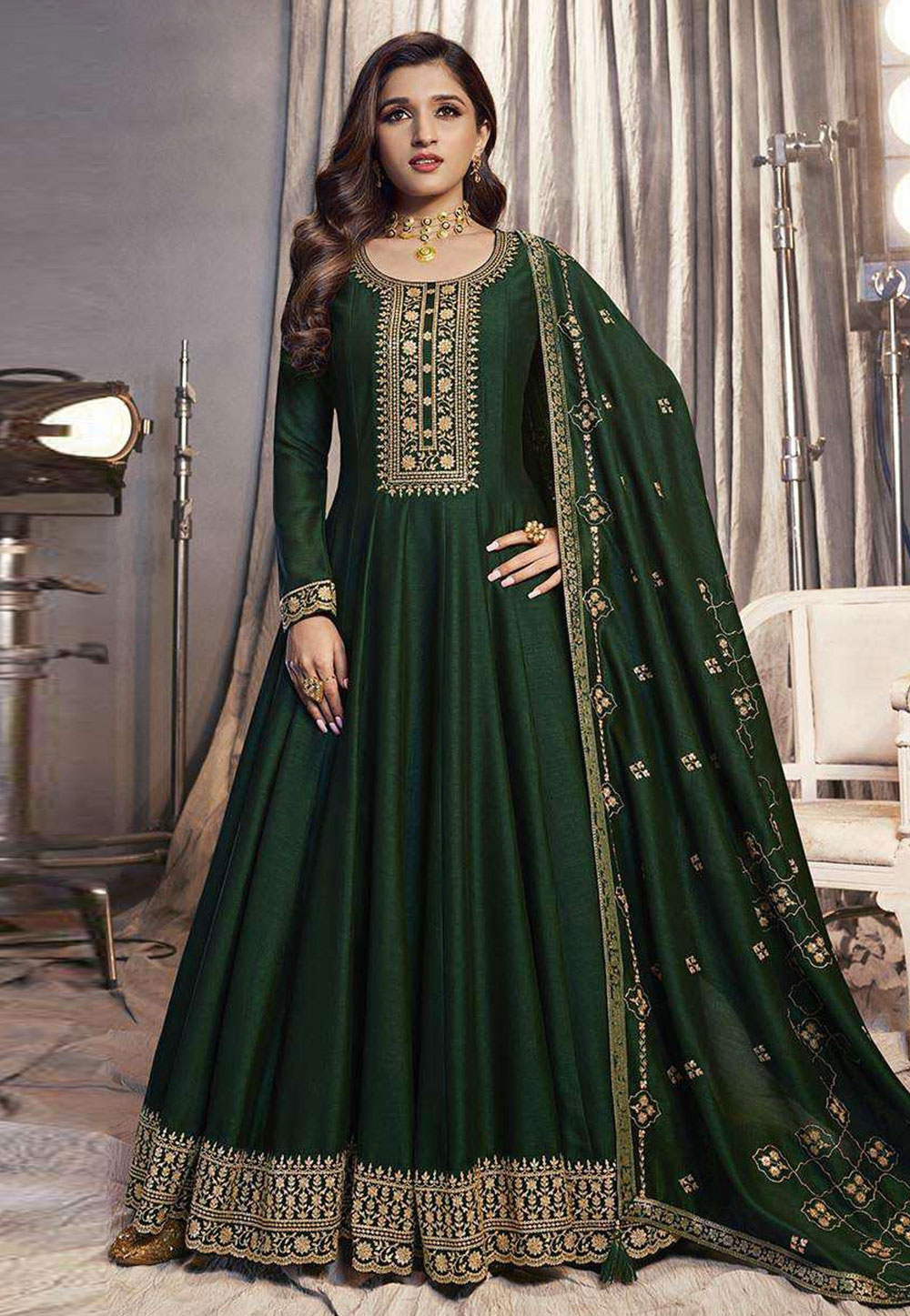 Green Silk Long Anarkali Suit 265555