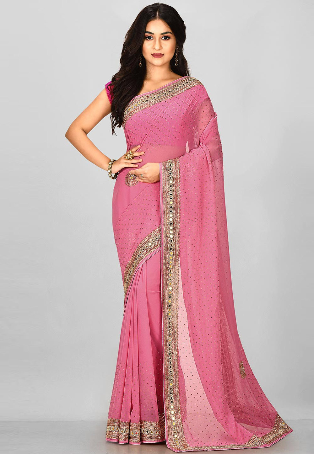 Pink Georgette Saree With Blouse 242953