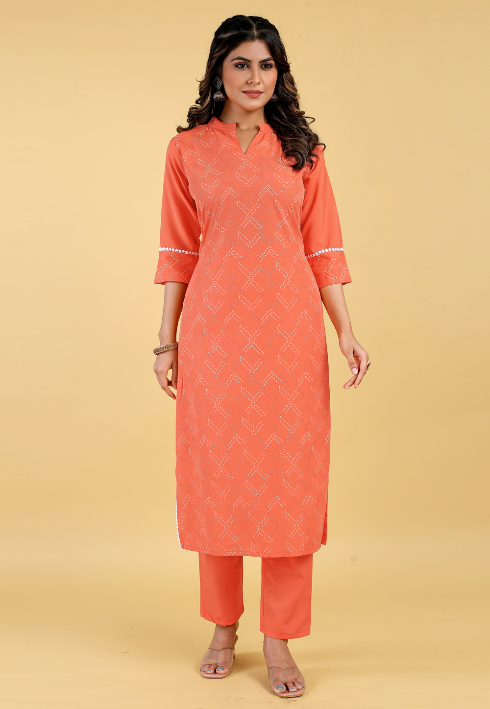 Orange Crepe Kurta Set With Pant 266312
