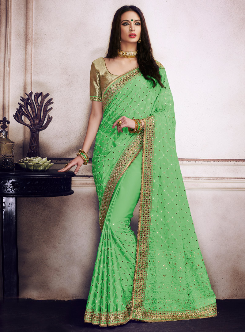 Green Silk Party Wear Saree 130536