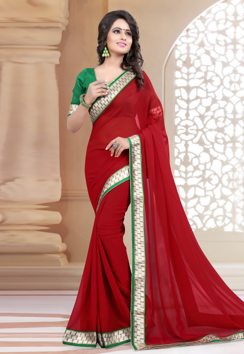 Red Georgette Saree With Blouse 223416