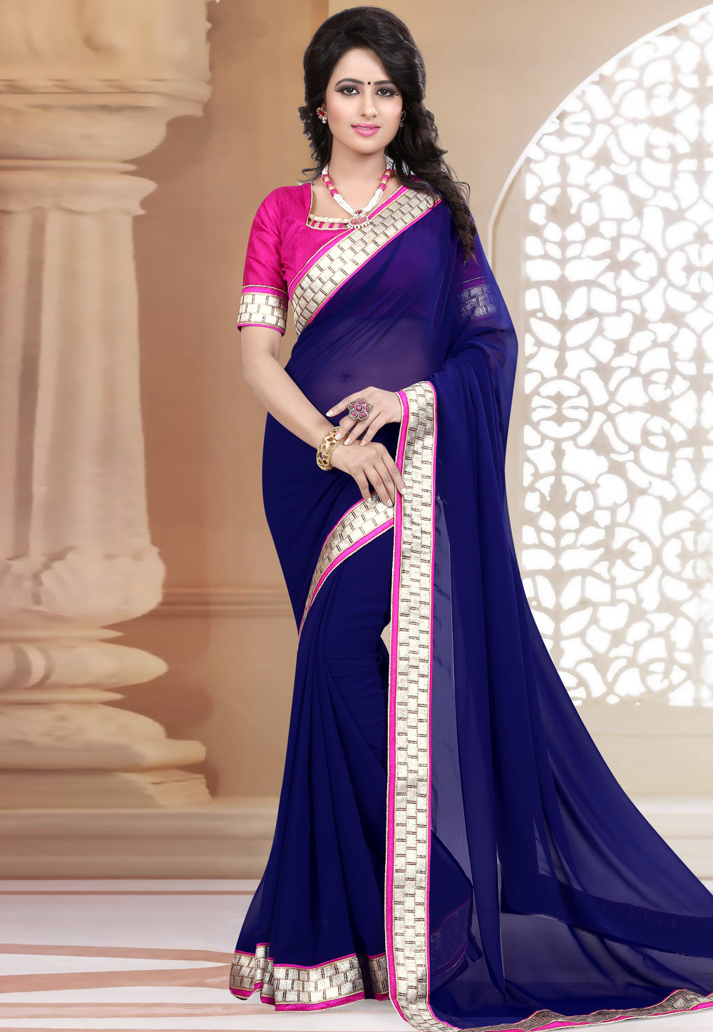 Blue Georgette Saree With Blouse 223418