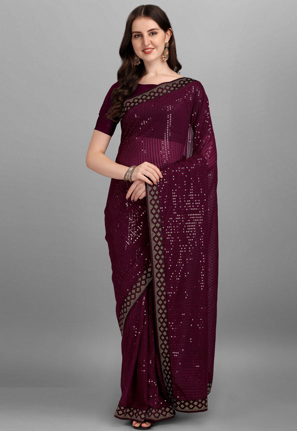 Purple Georgette Sequence Saree 251512