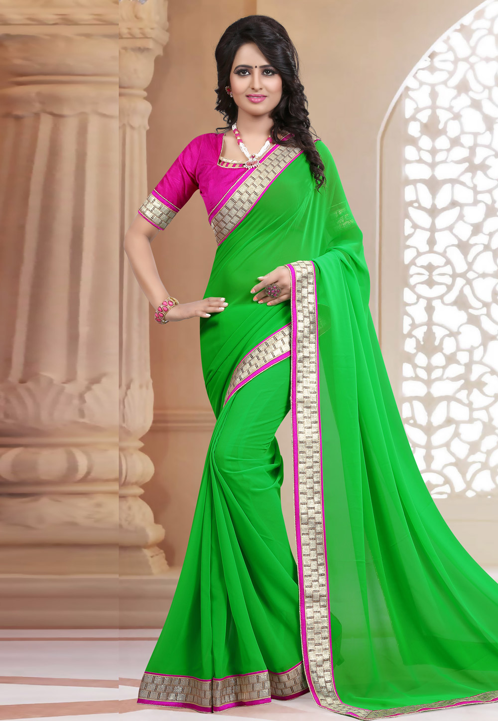Green Georgette Saree With Blouse 223422