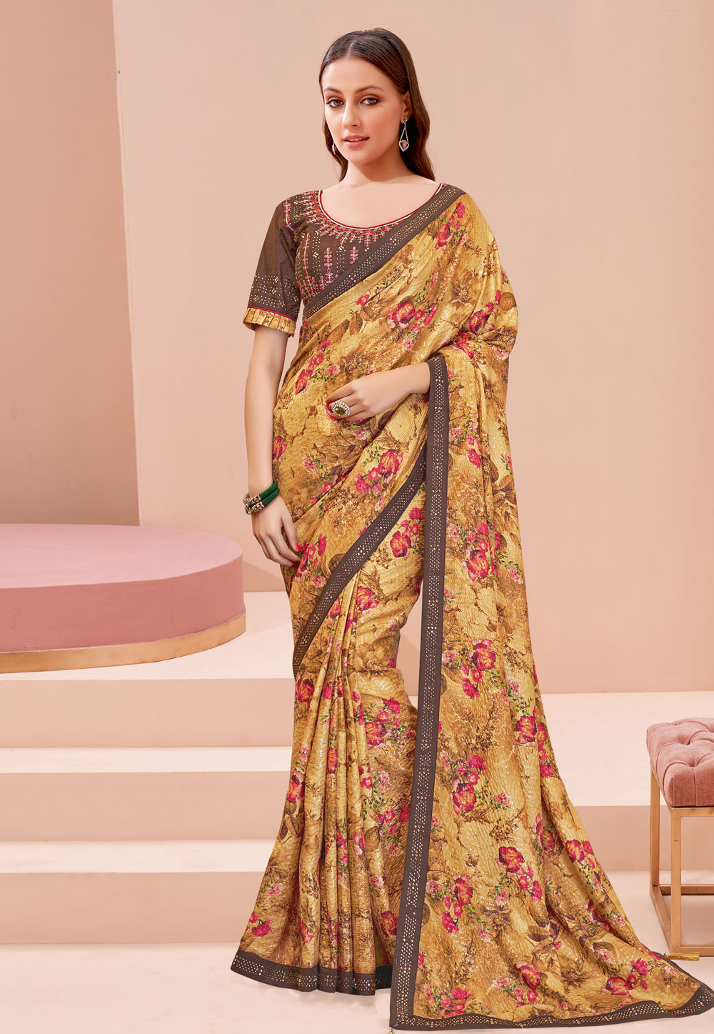 Mustard Georgette Saree With Blouse 235578