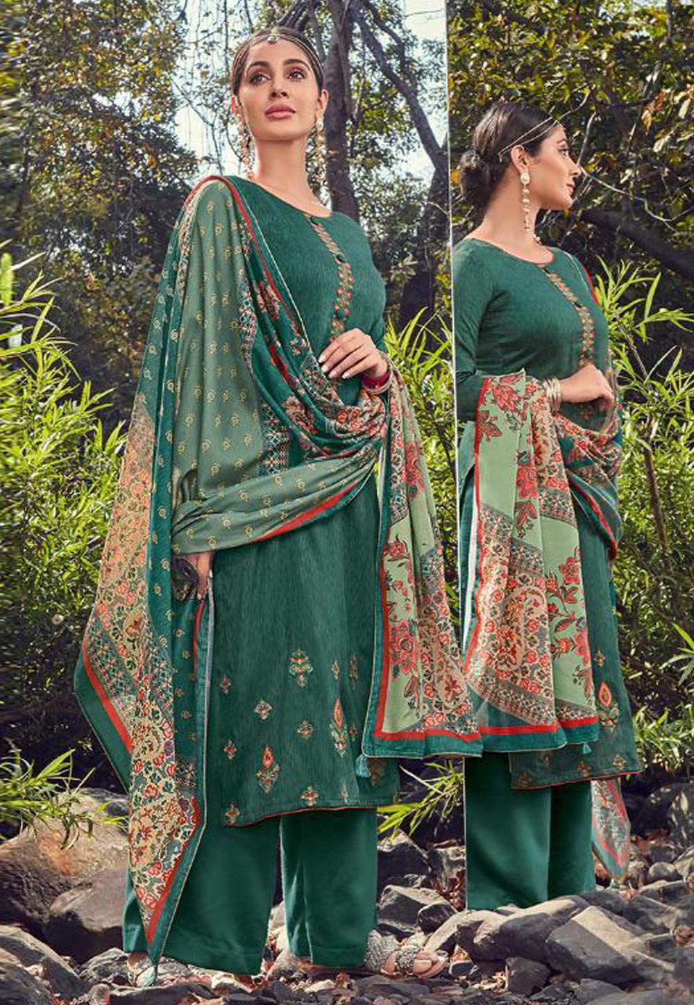 Green Cotton Kameez With Palazzo 200433