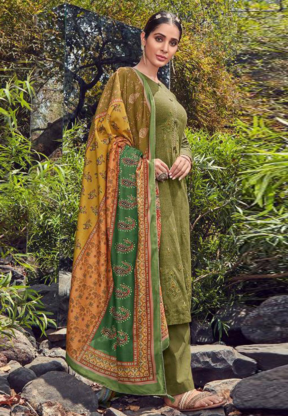 Green Cotton Palazzo Suit 200438
