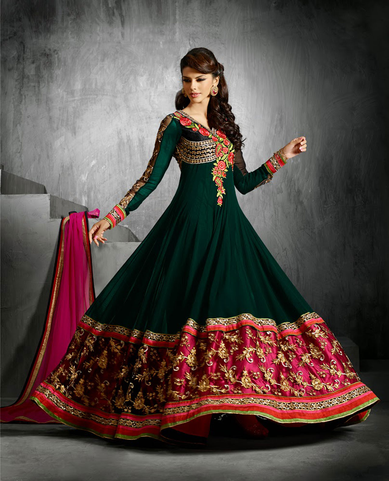 Bottol Green Faux Georgette Floor Length Anarkali Suit 42593
