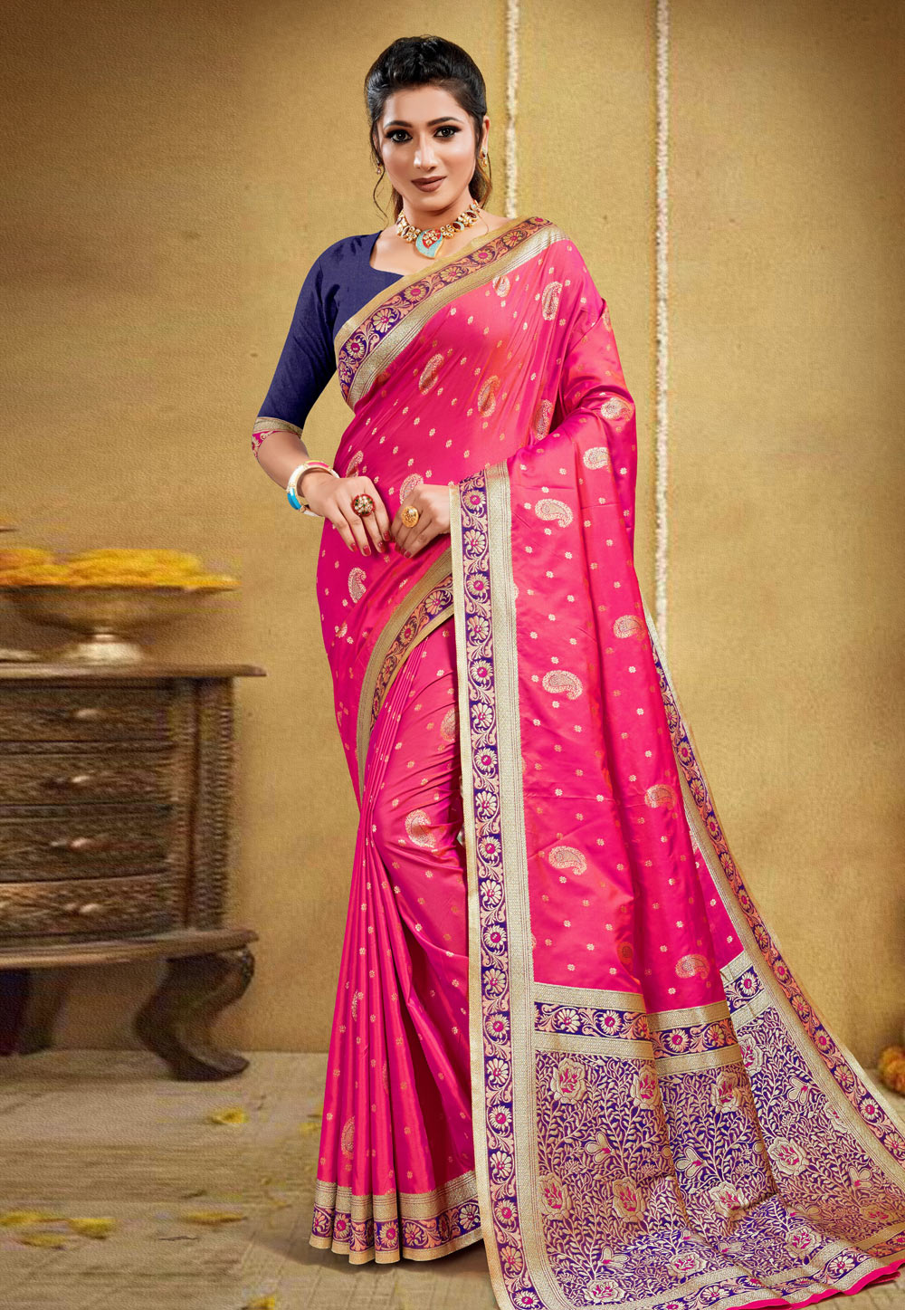 Pink Banarasi Silk Festival Wear Saree 225418