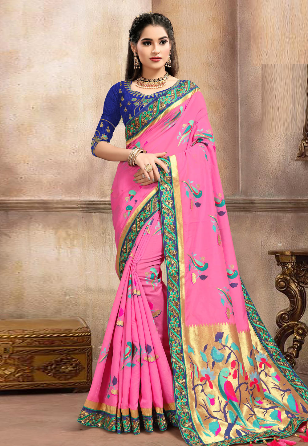 Pink Banarasi Silk Paithani Saree With Blouse 225426