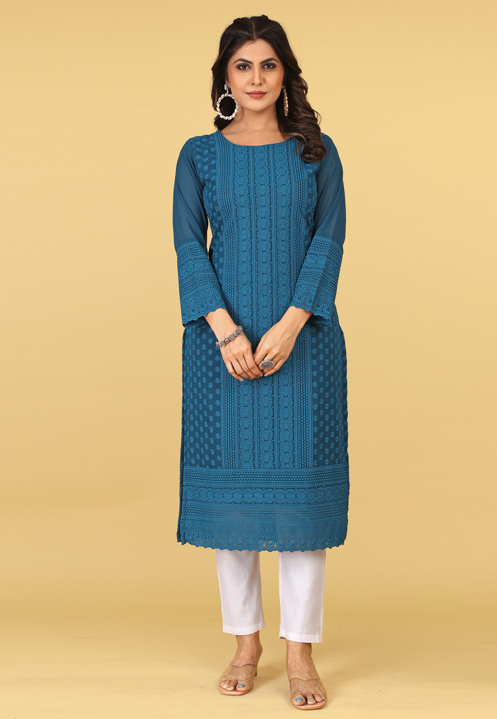 Teal Georgette Chiffon Long Tunic 267353
