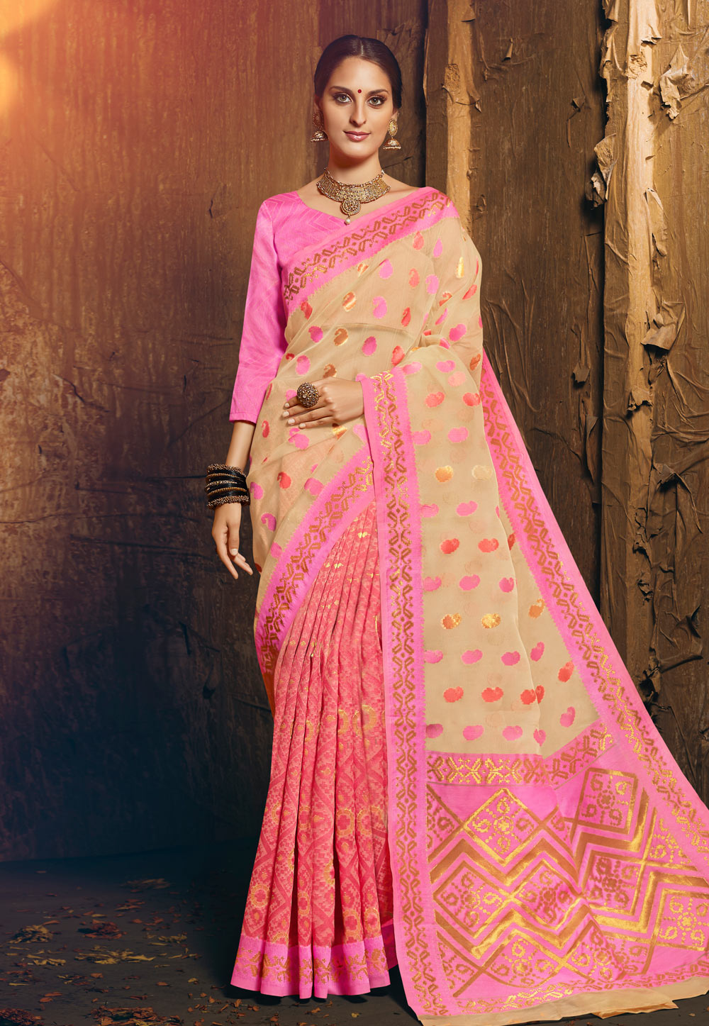 Pink Silk Saree With Blouse 195231