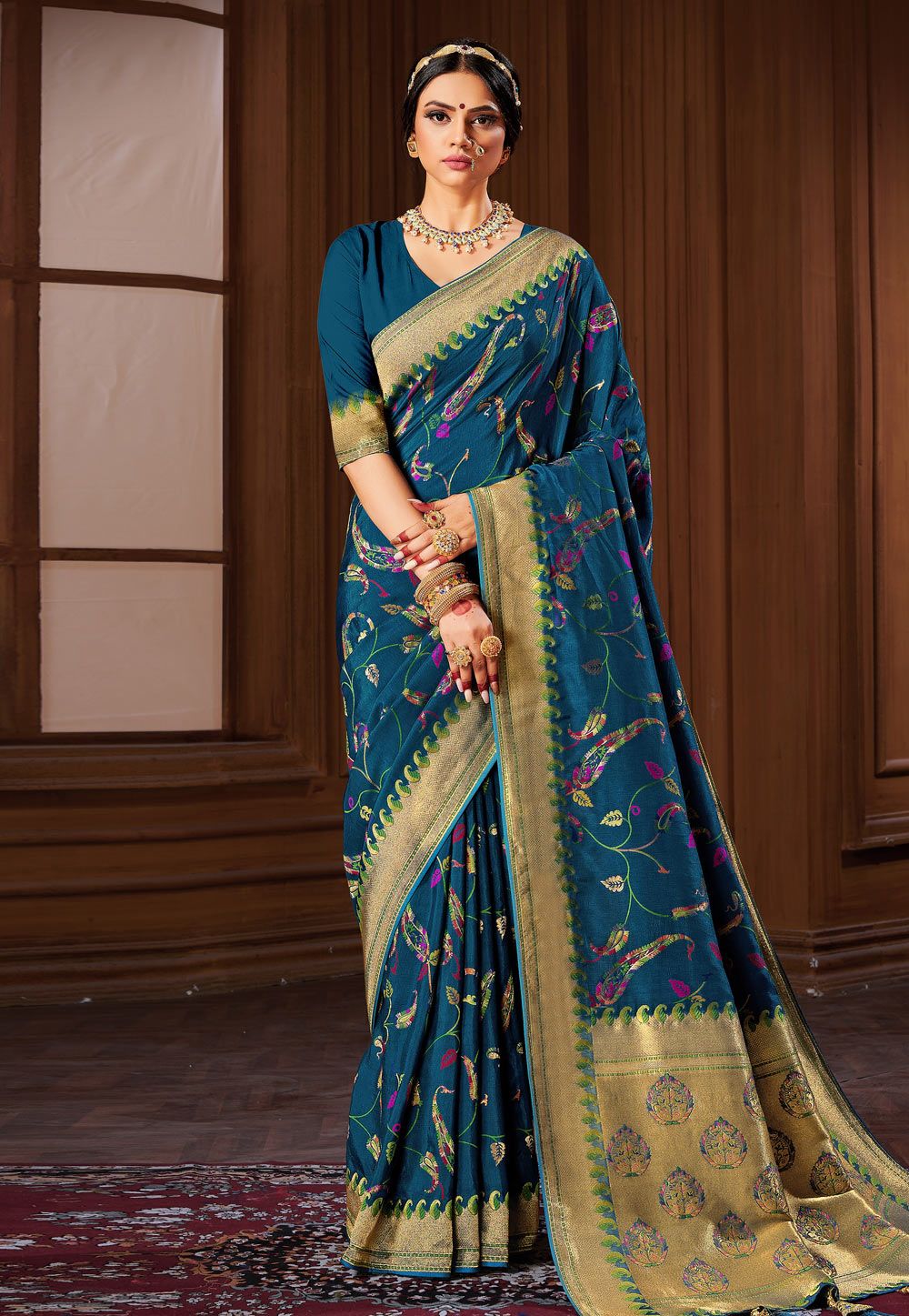 Blue Banarasi Silk Festival Wear Saree 225432