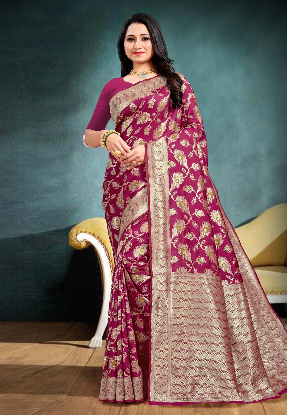 Magenta Banarasi Silk Festival Wear Saree 225441
