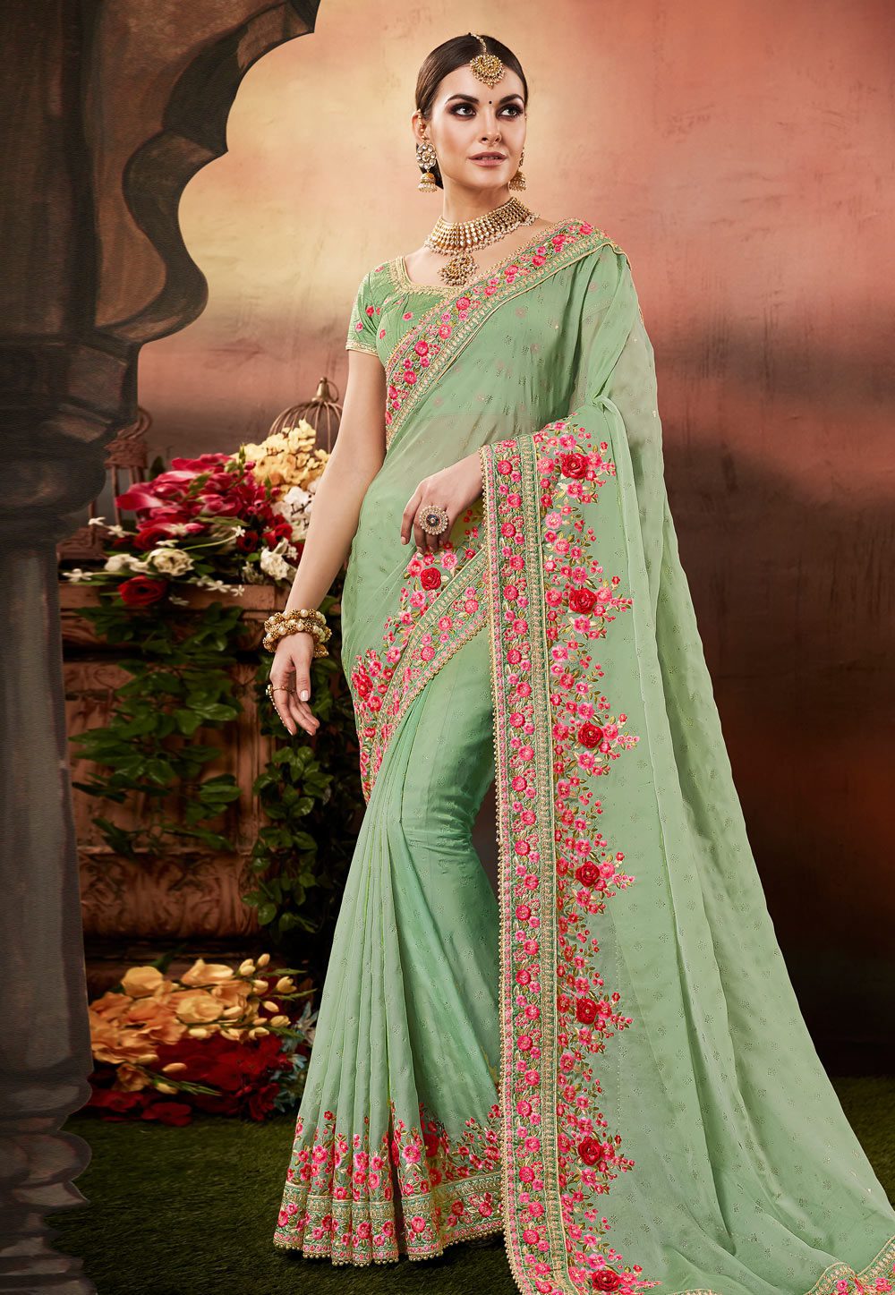Light Green Silk Saree With Blouse 193690