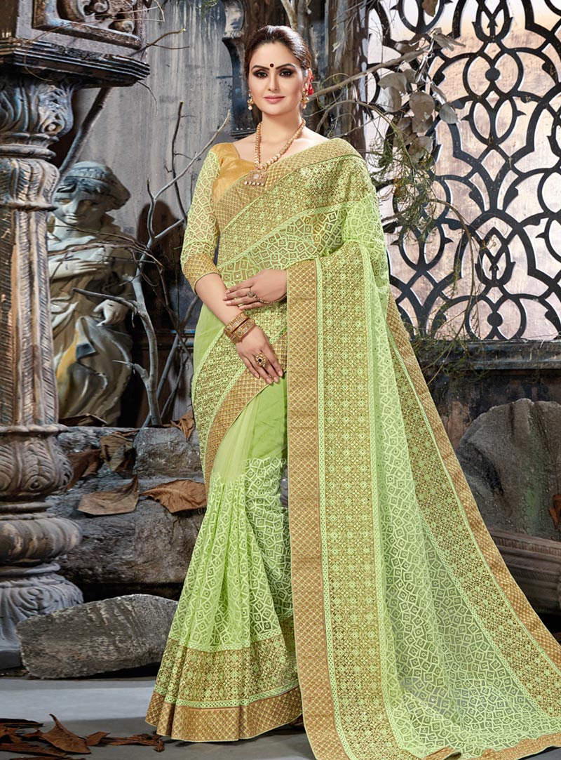 Green Net Festival Wear Saree 143037