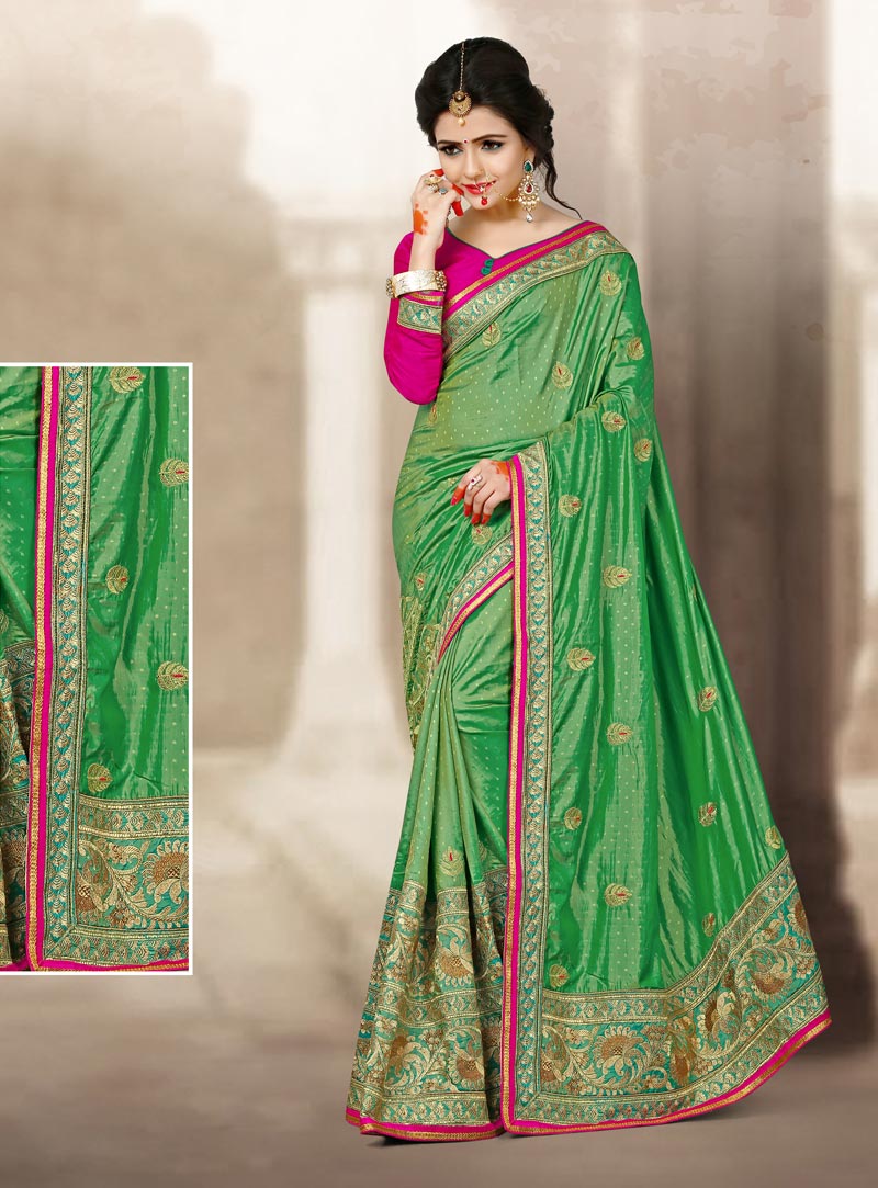 Green Jacquard Silk Lace Work Saree With Blouse 83181