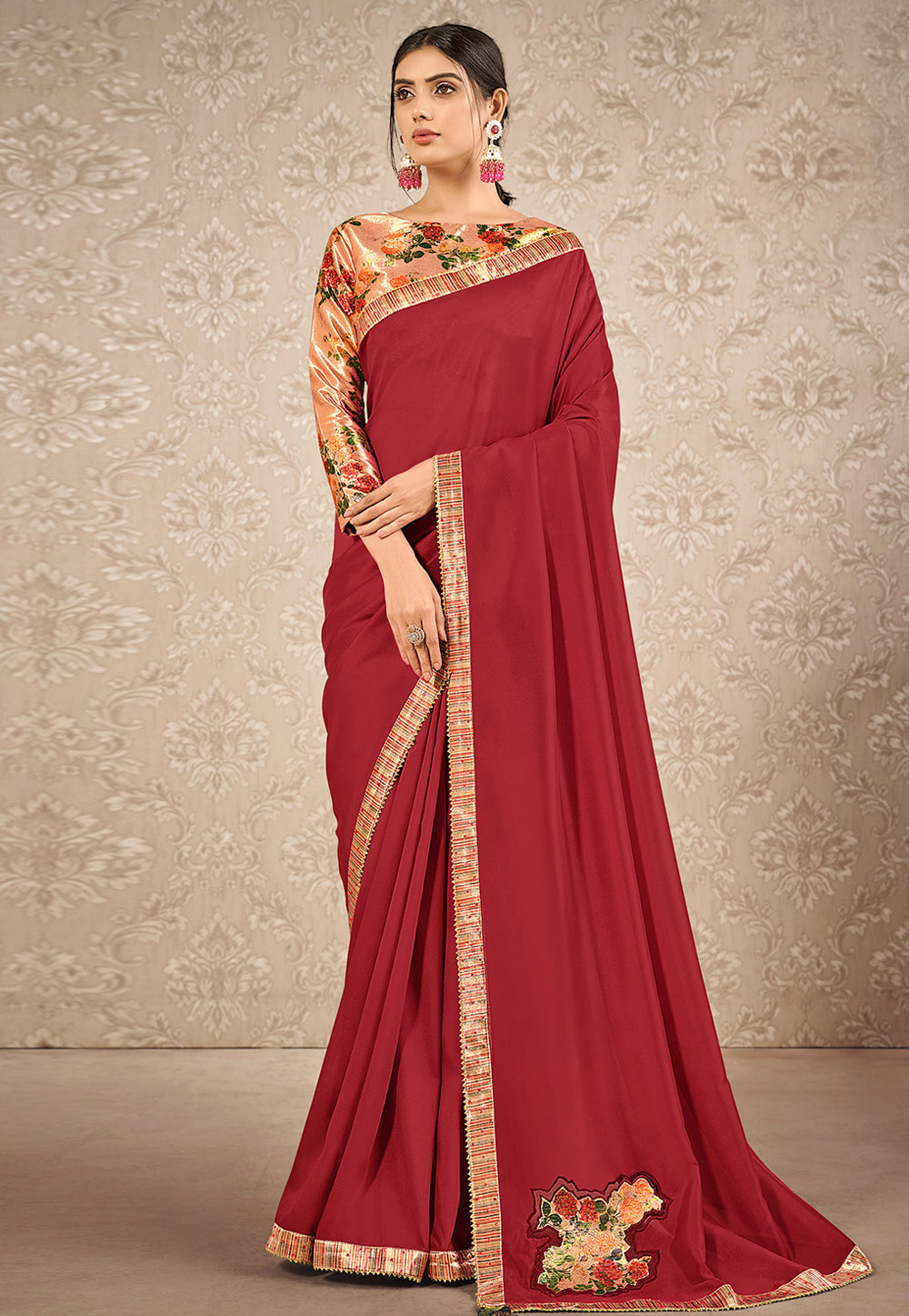 Red Satin Silk Festival Wear Saree 241314