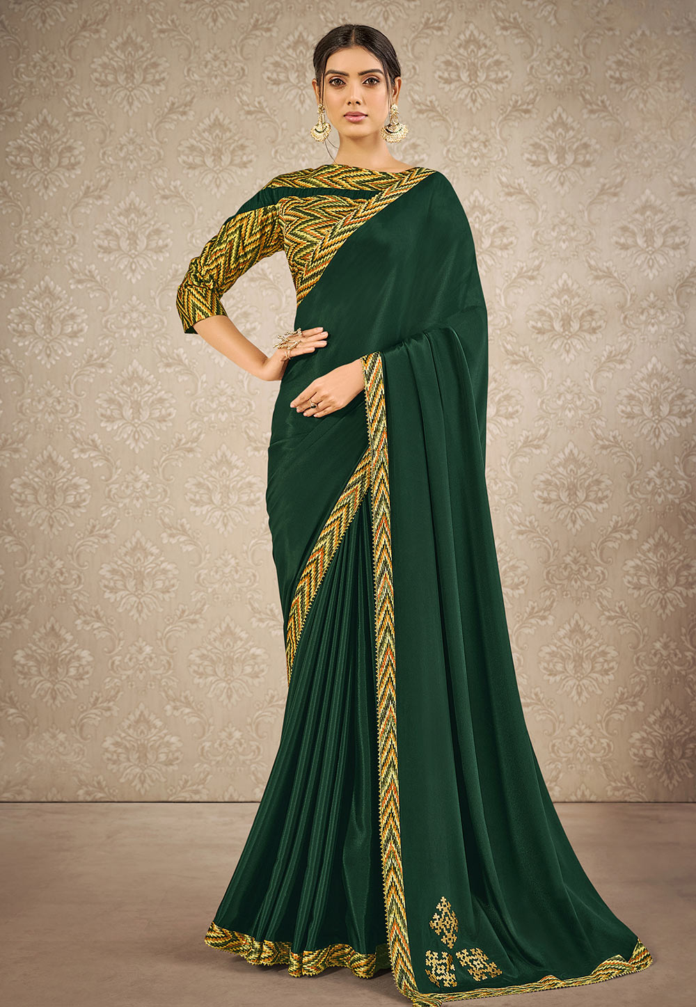 Green Satin Silk Festival Wear Saree 241318