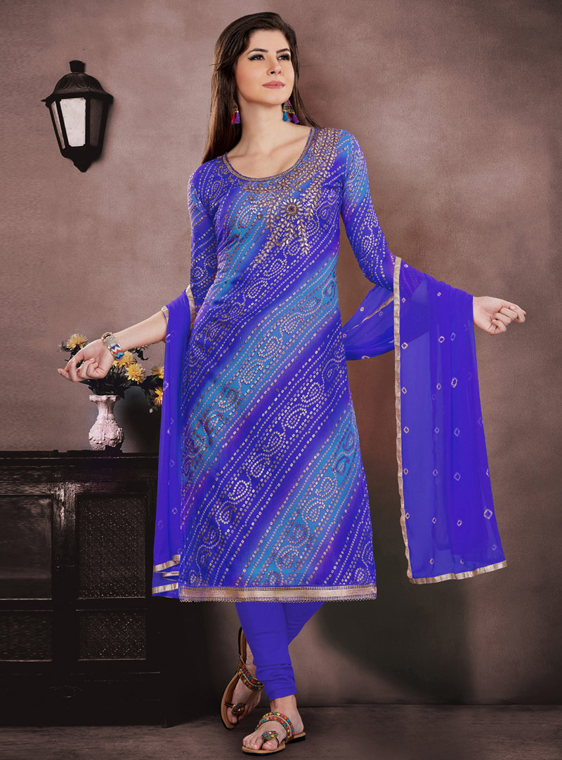 Blue Chanderi Churidar Suit 142901