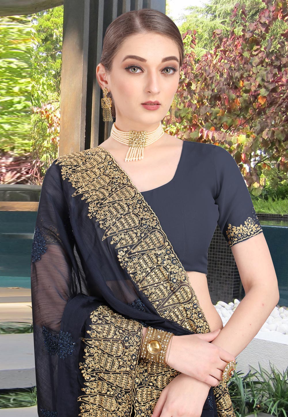 Buy Black Ananya Embroidered Saree With Stitched Blouse Online - RI.Ritu  Kumar International Store View