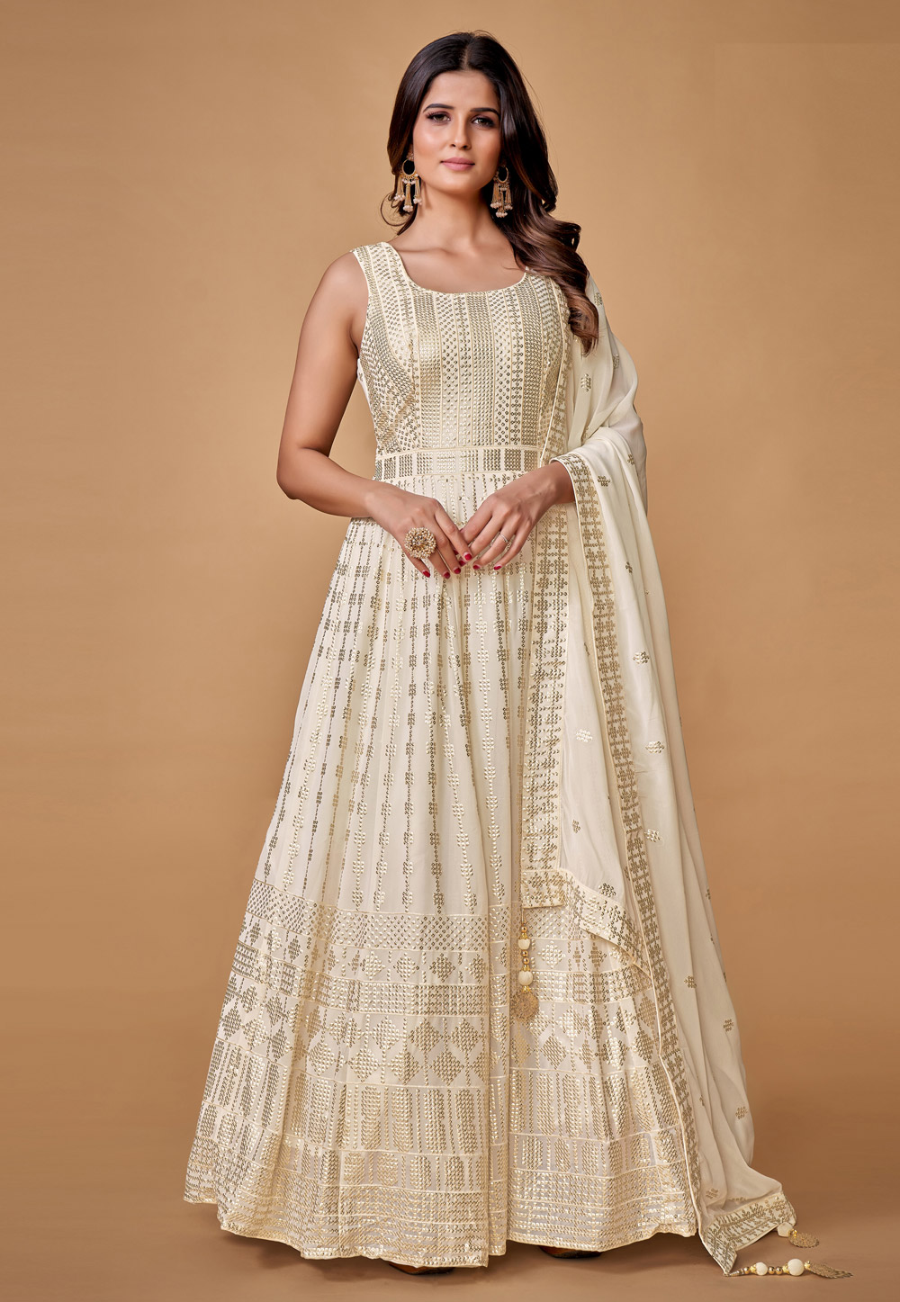 Off White Georgette  Gown 259521