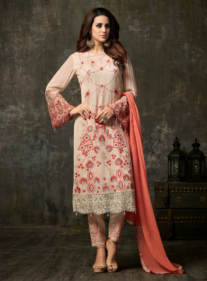 Beige Georgette Pakistani Style Suit 121441