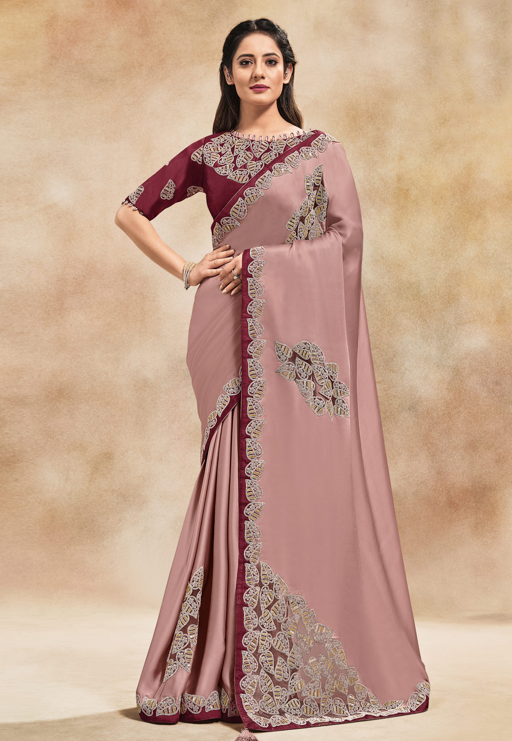 Pink Satin Silk Designer Saree 244081