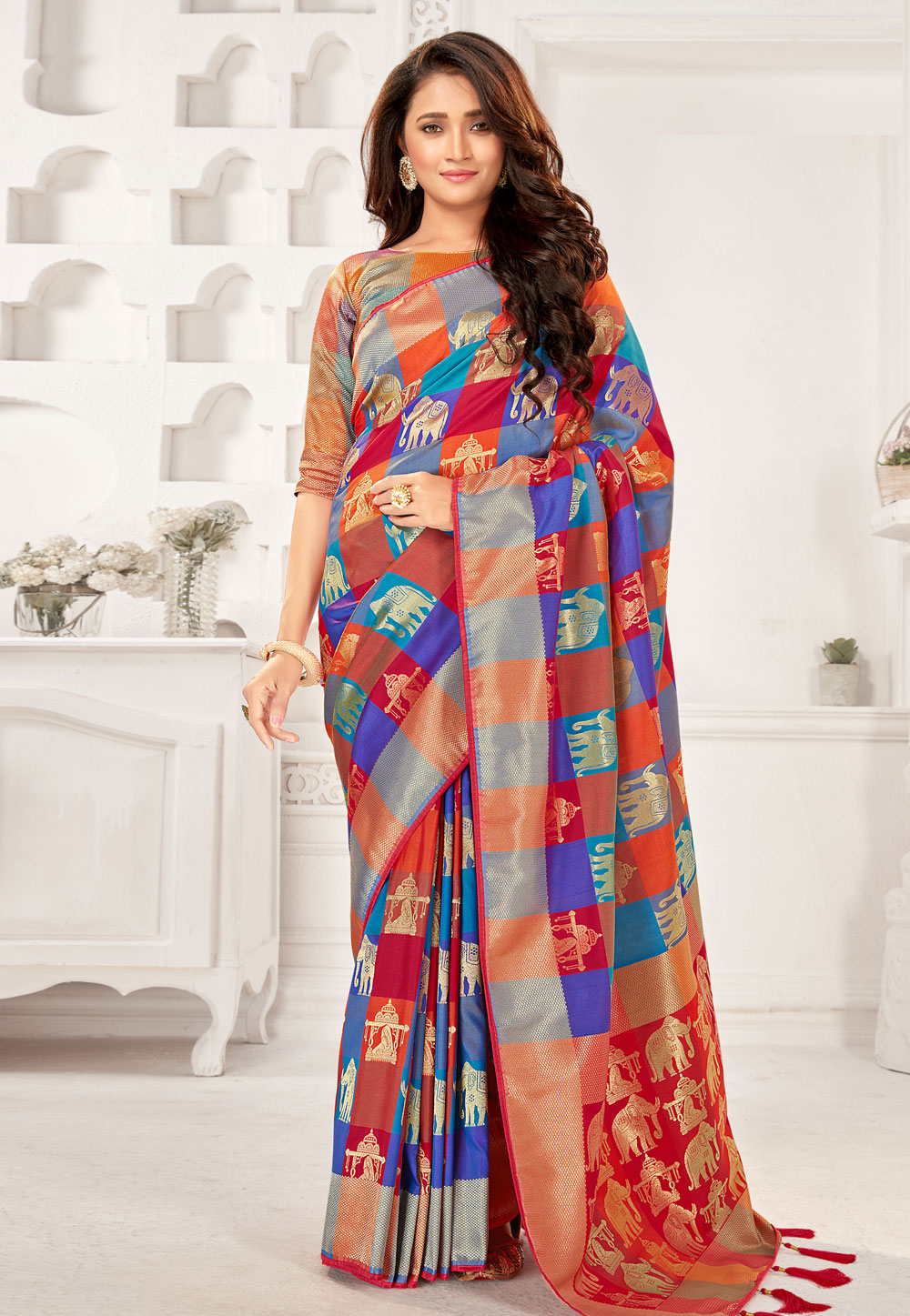 Orange Banarasi Silk Saree With Blouse 236267