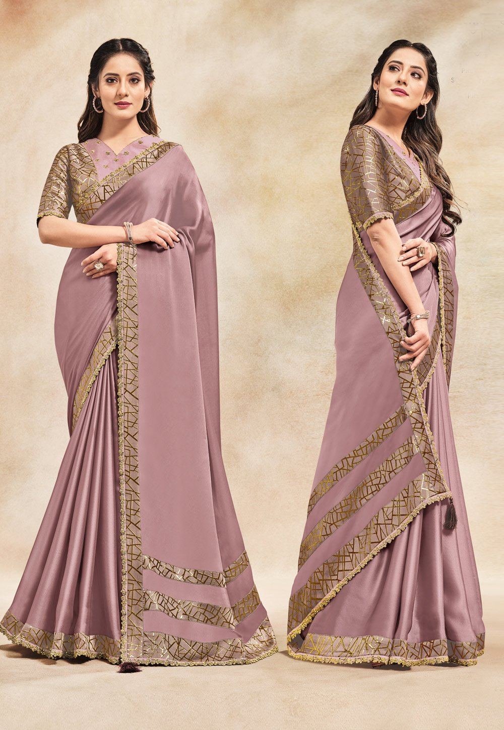 Light purple Silk Satin Plain Saree With Designer Blouse 244092
