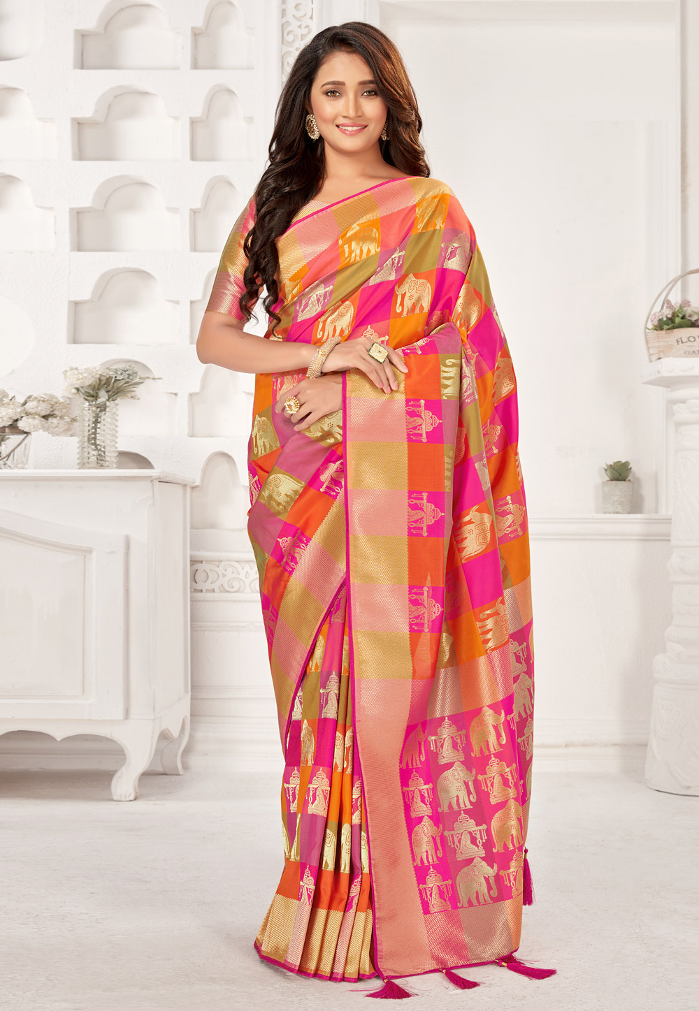 Pink Banarasi Silk Festival Wear Saree 236268