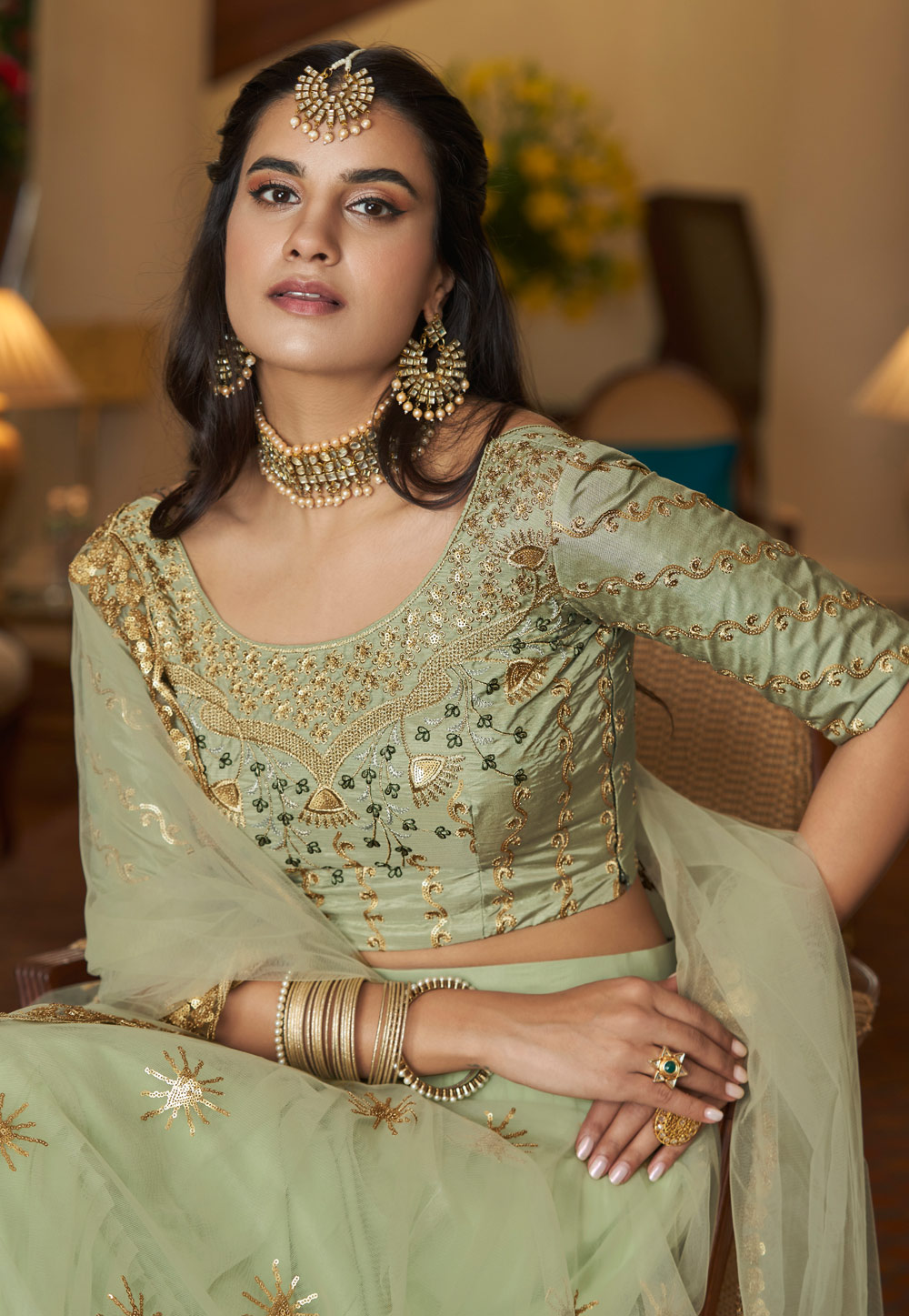 Pista green Wedding Wear Designer Lehenga at Rs 68000 in New Delhi | ID:  2852039834412