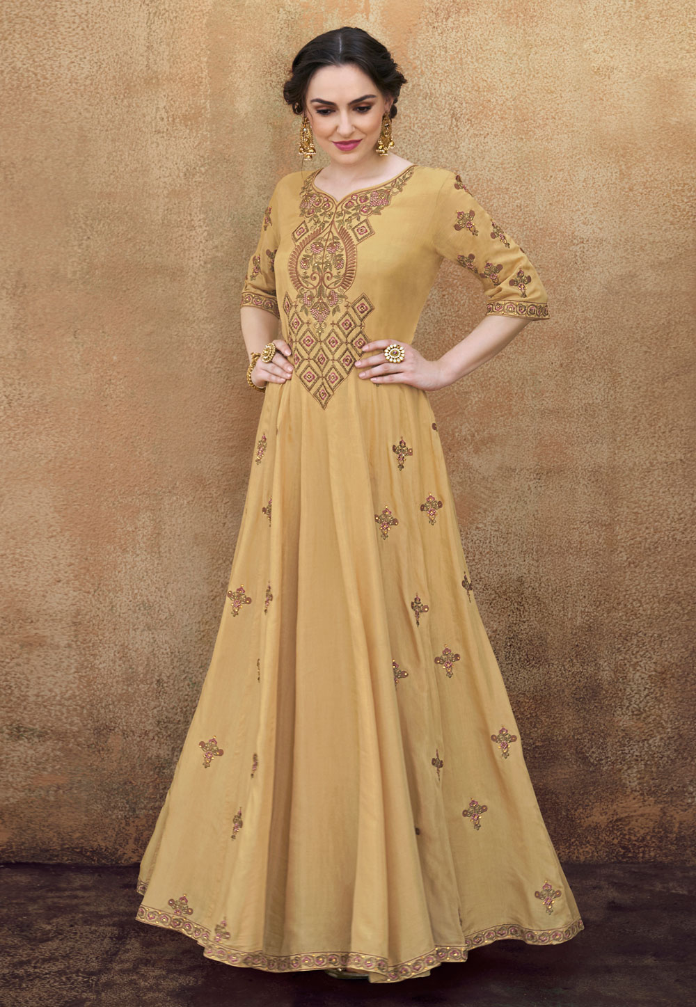 Light Yellow Rayon Readymade Gown 154359