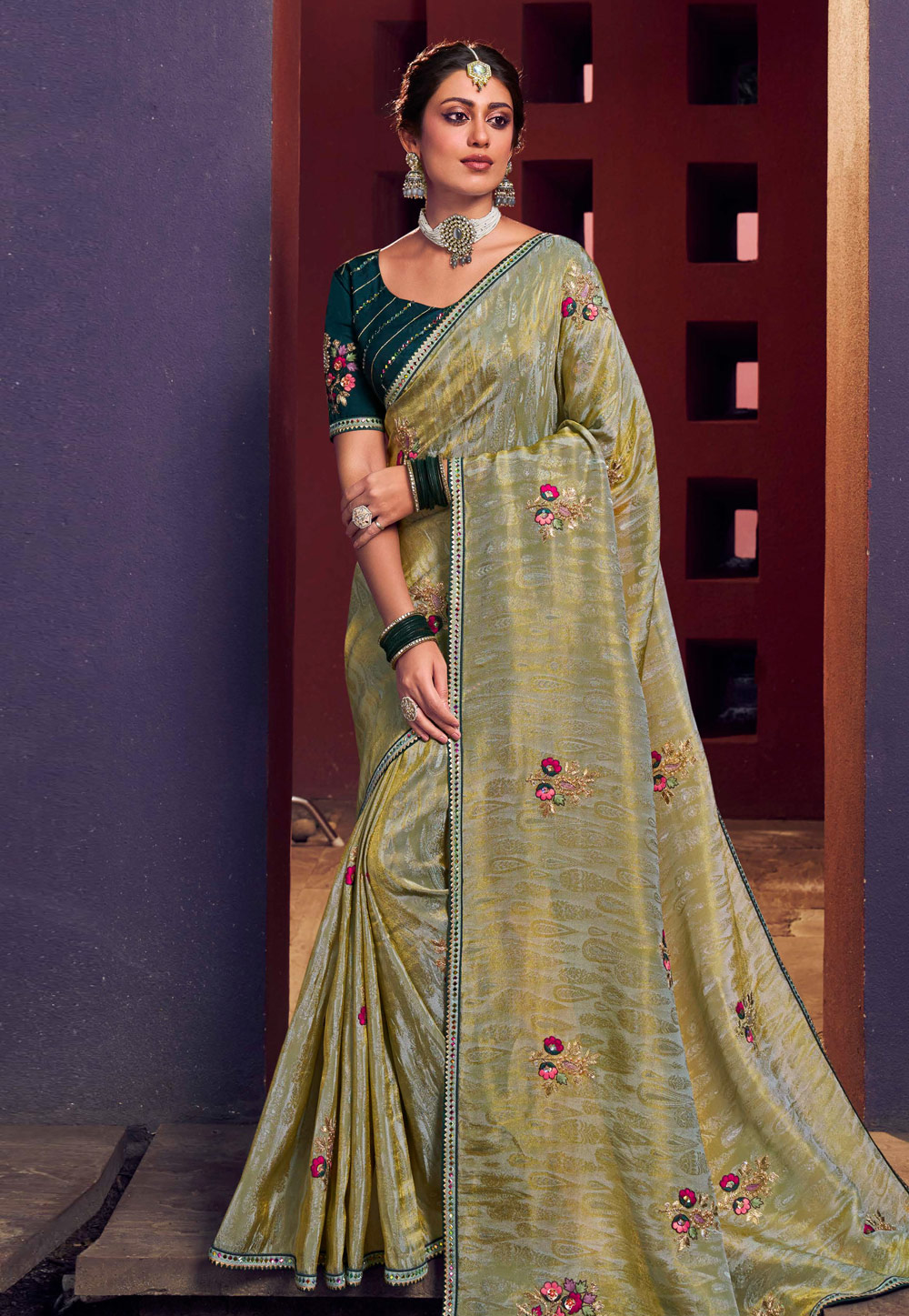 Mehndi Silk Saree With Blouse 271655