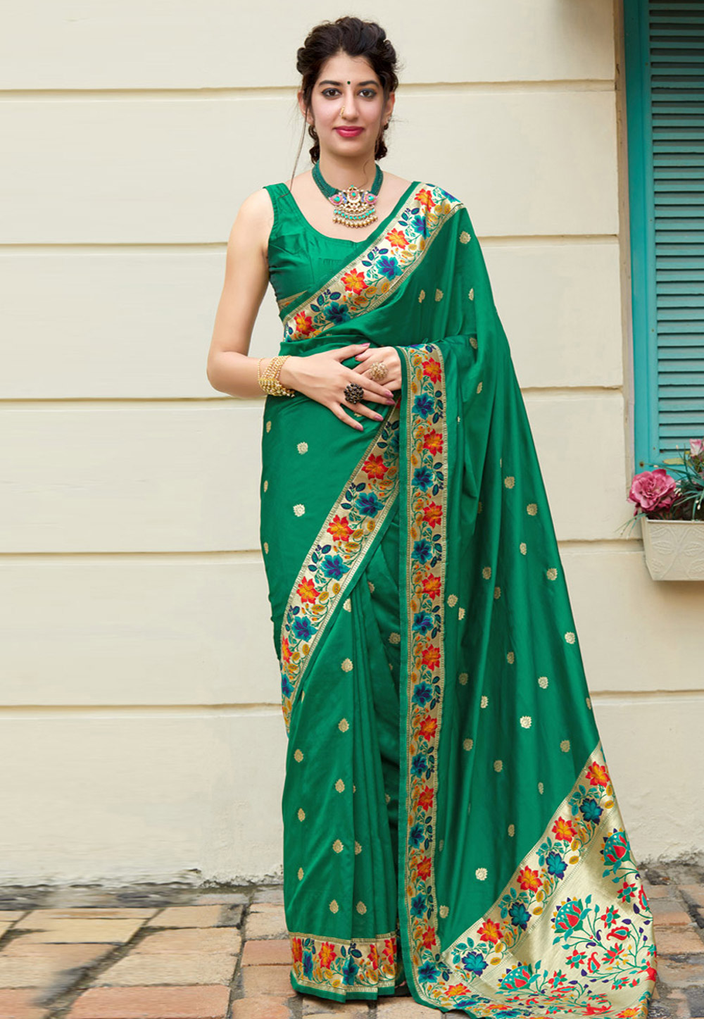 Green Banarasi Silk Paithani Saree 218224