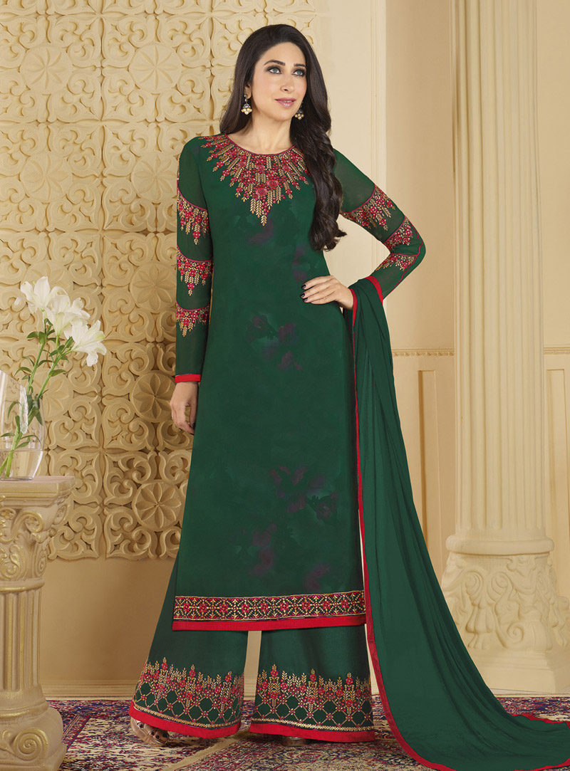 Karisma Kapoor Green Faux Georgette Palazzo Style Suit 143051
