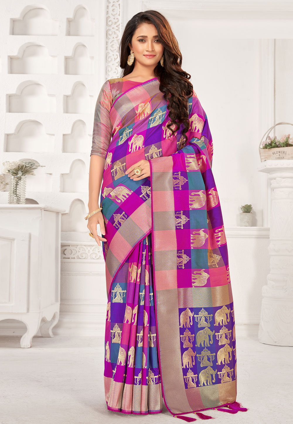 Pink Banarasi Silk Saree With Blouse 236271