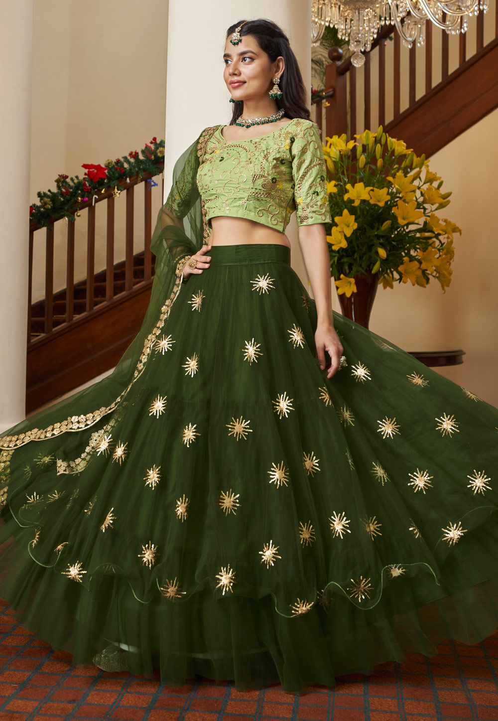 Buy Green Georgette Party Wear Embroidery Work Lehenga Choli Online From  Wholesale Salwar.