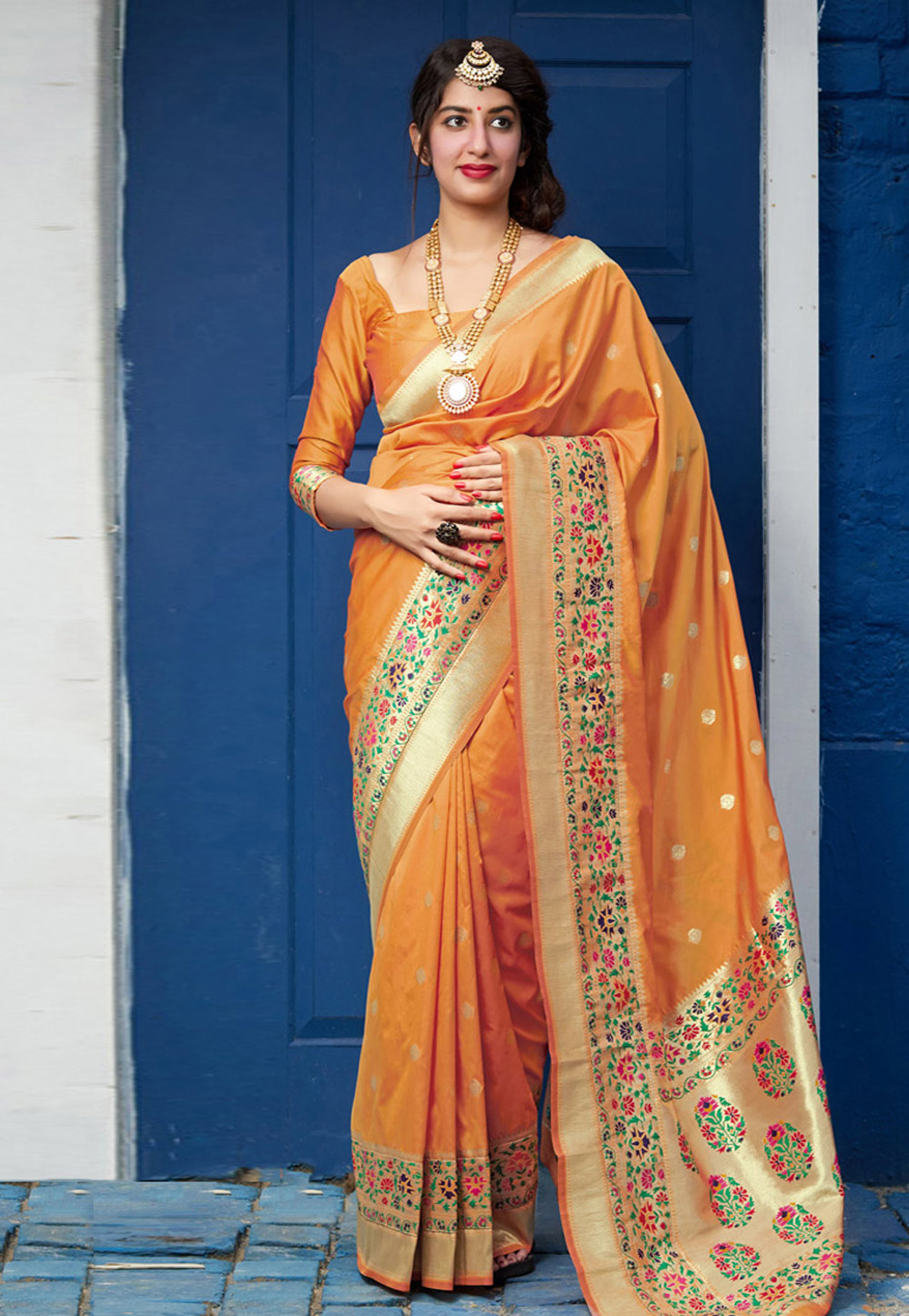 Orange Banarasi Silk Paithani Saree 218226