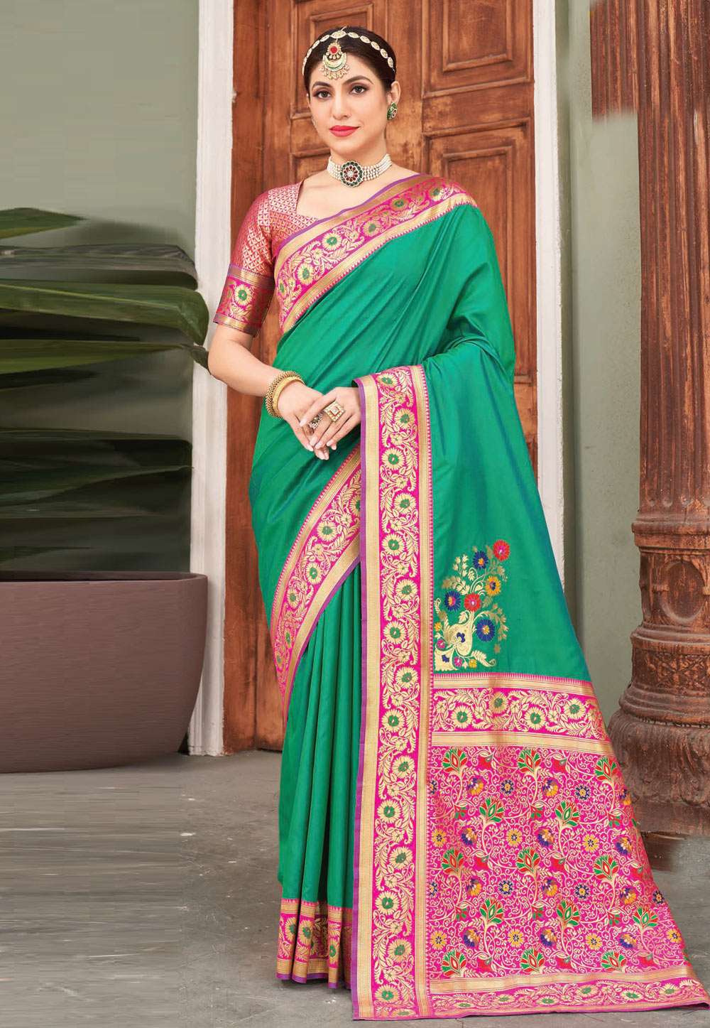 Sea Green Silk Saree With Blouse 274225