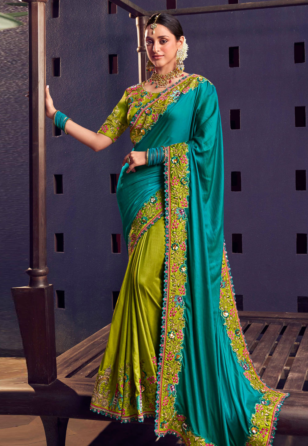 Teal Silk Half N Half Saree 271659