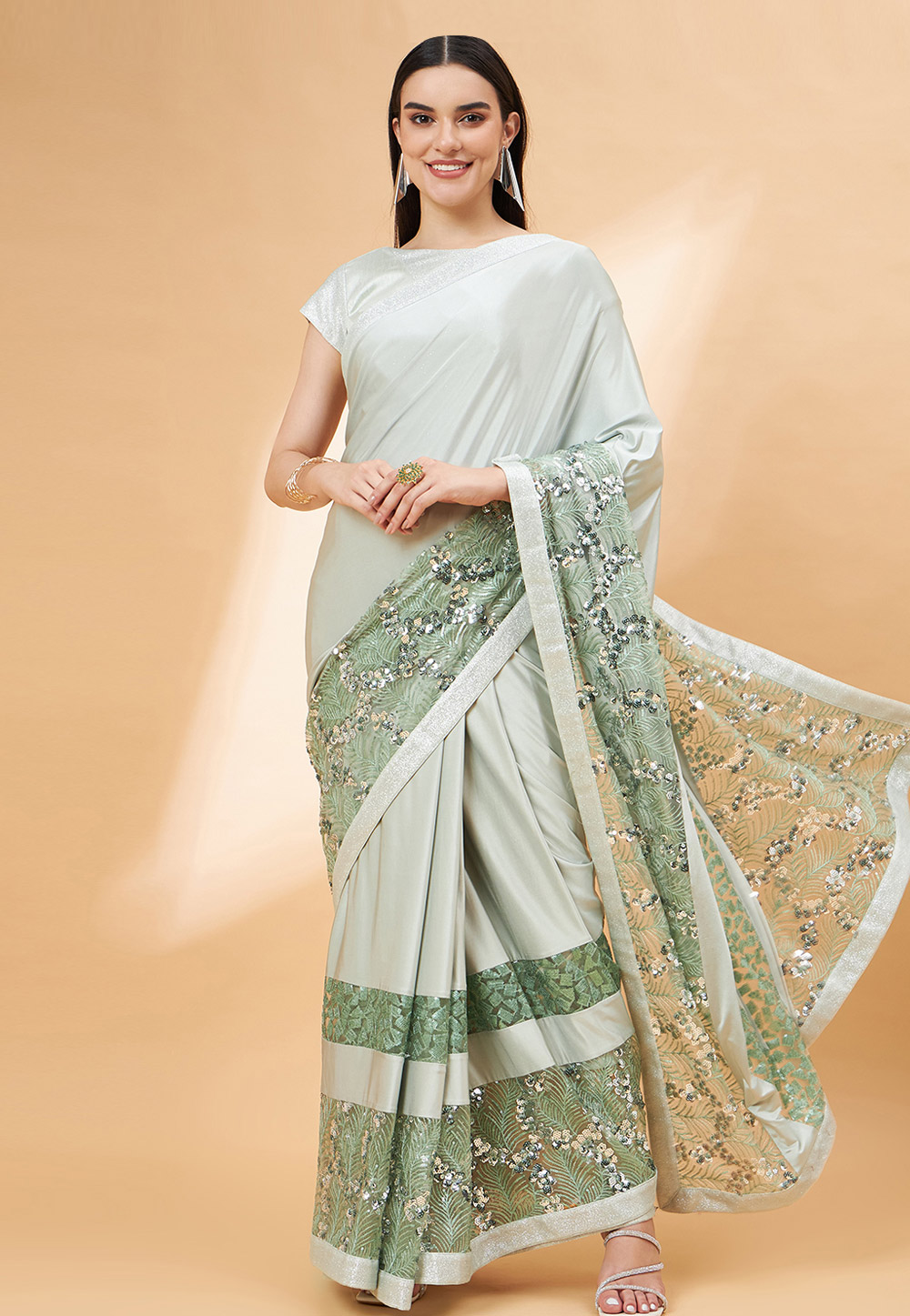 Off White Lycra Saree With Blouse 276422