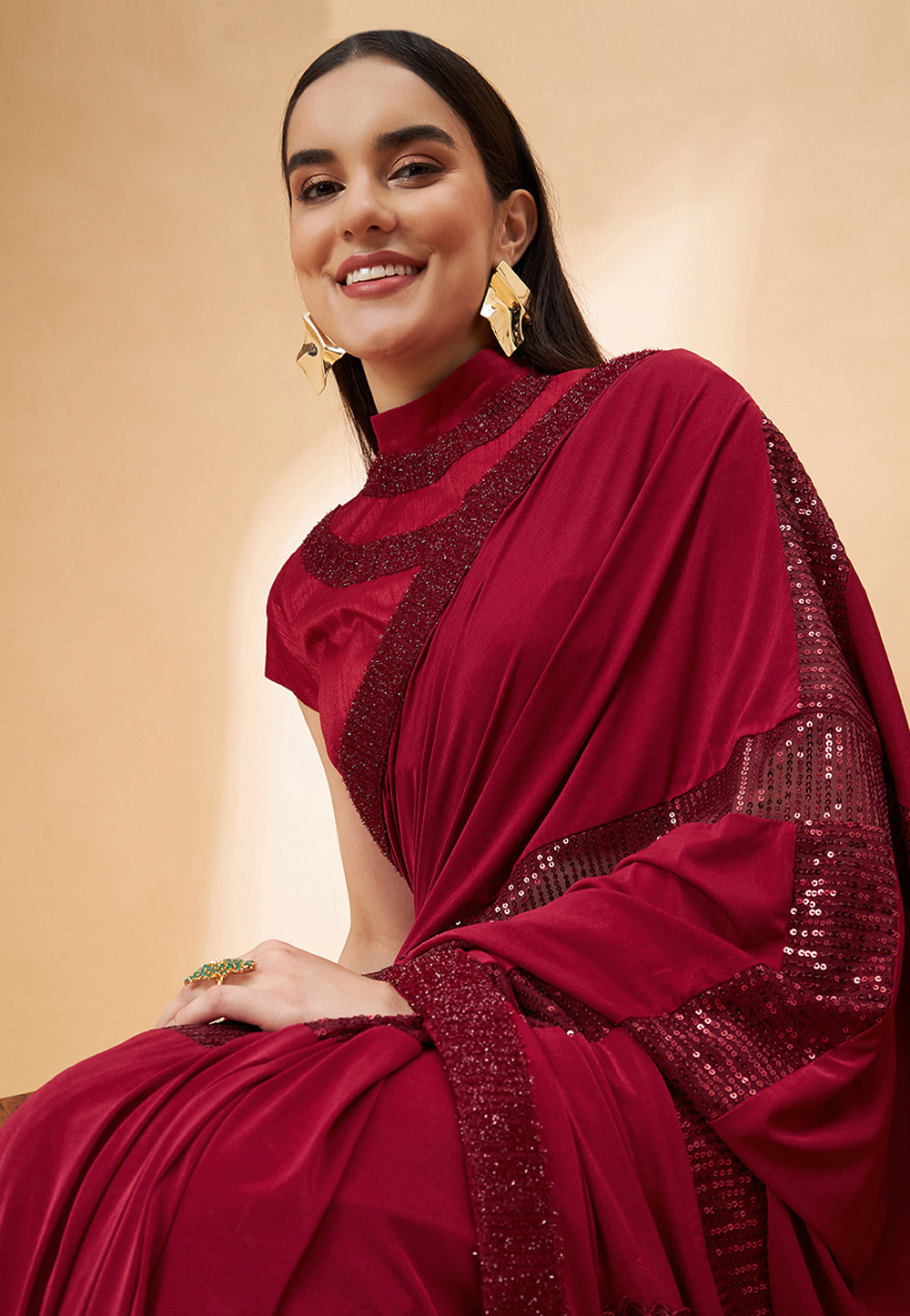 Maroon Coloured Cotton Lycra Saree Shape wear!! – Royskart