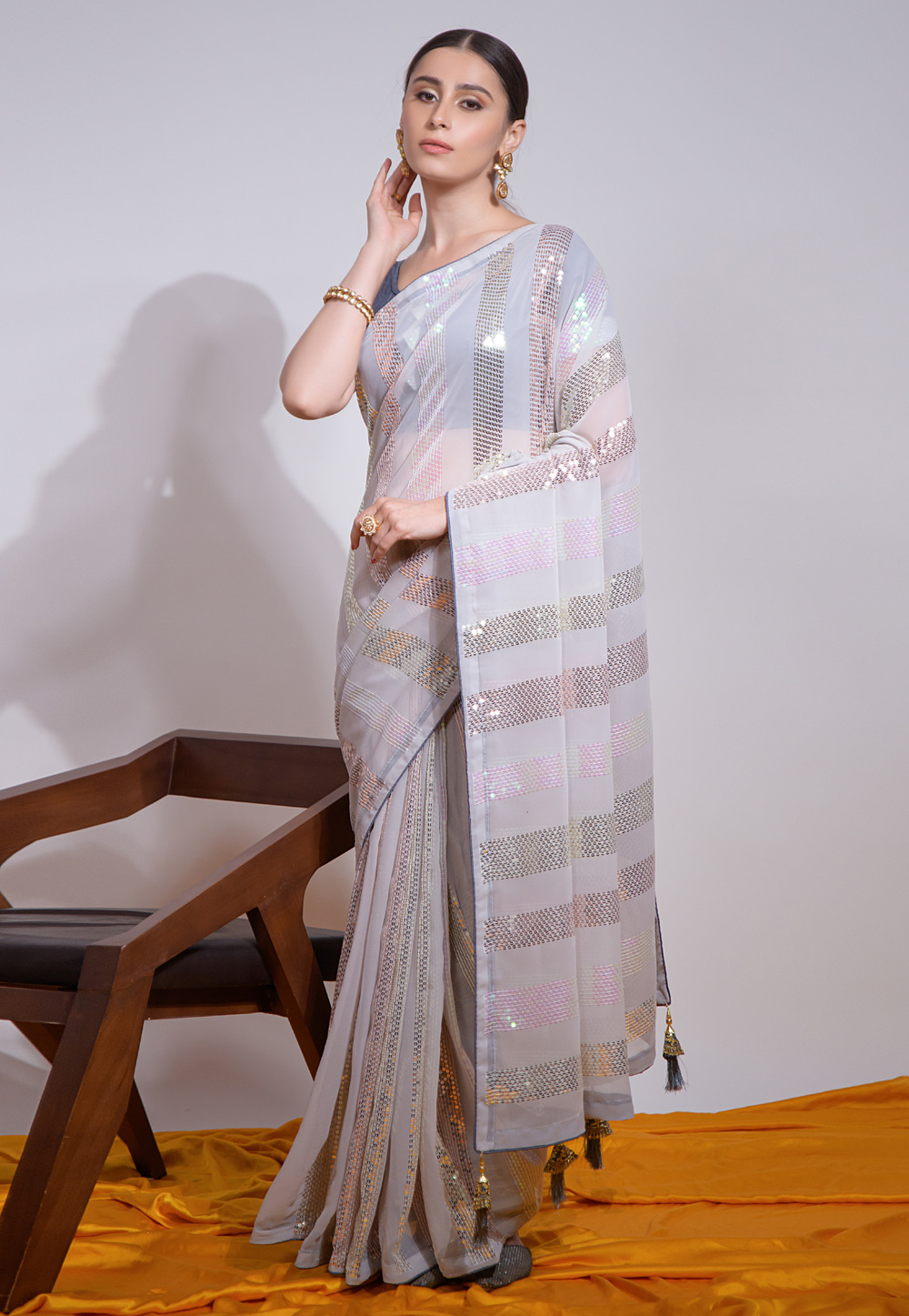 Off White Georgette Sequence Saree 265591