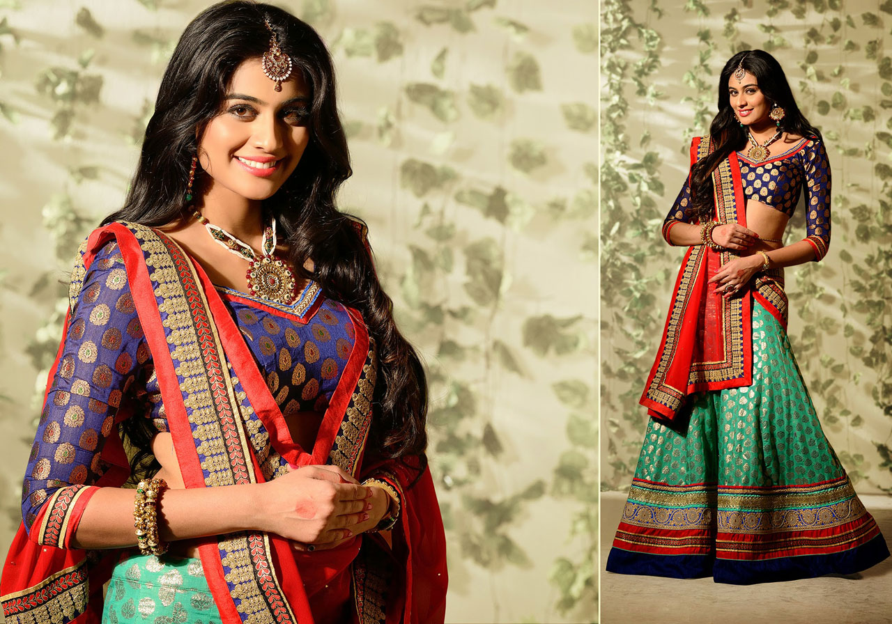 Turquoise Banarasi Silk Wedding Lehenga Choli 43001