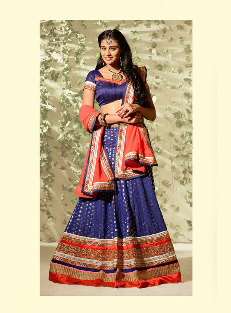 Navy Blue Banarasi Silk Wedding Lehenga Choli 43002