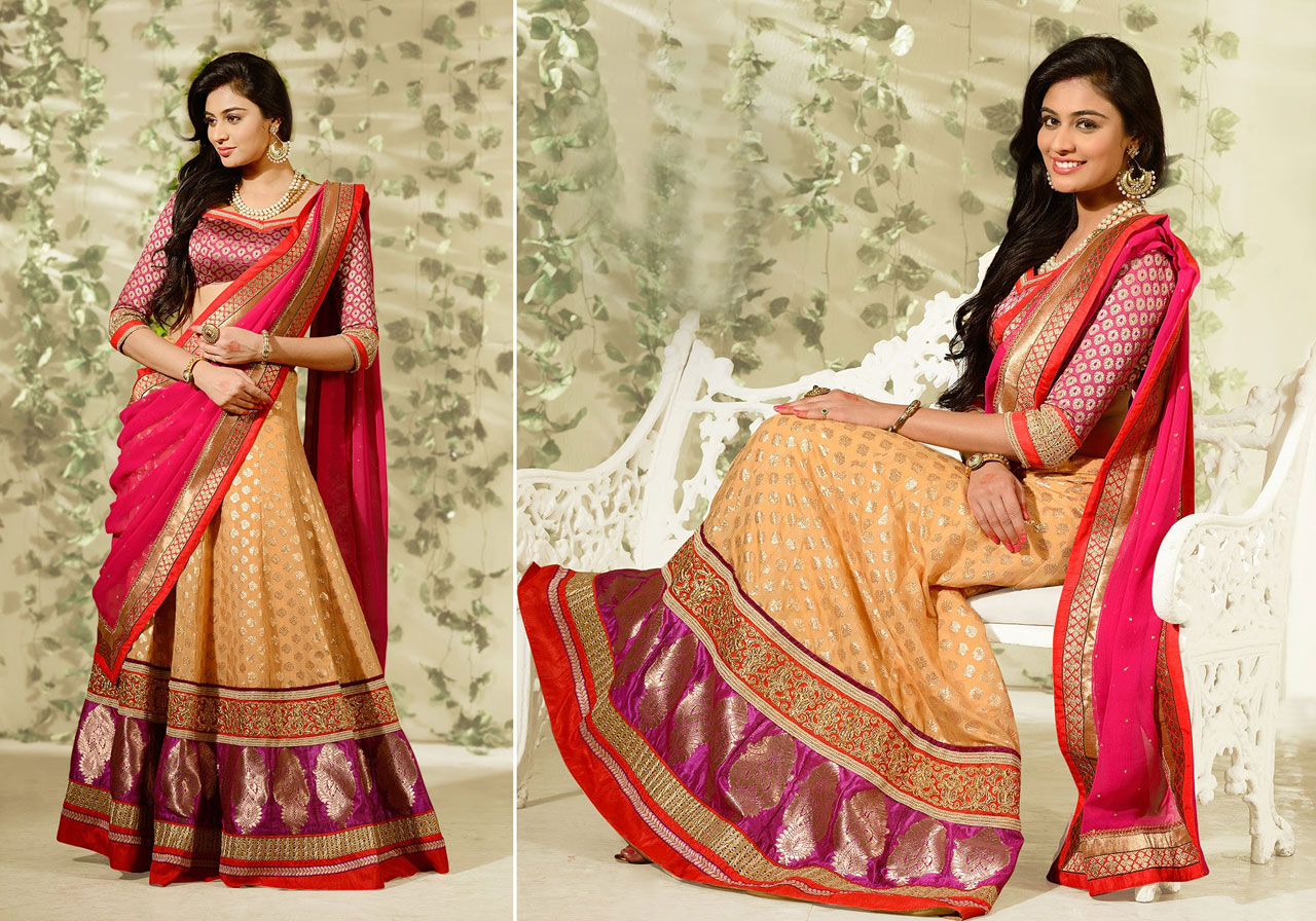 Beige Banarasi Silk Wedding Lehenga Choli 43005