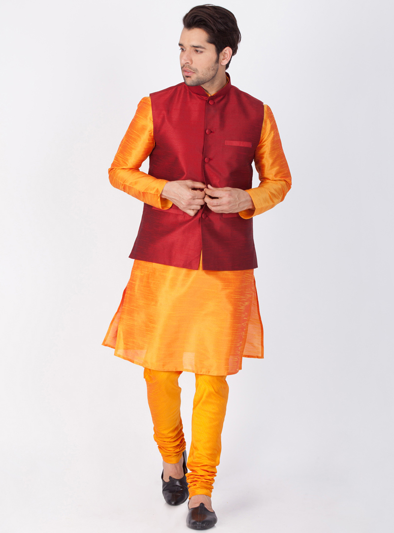 Orange Cotton Readymade Kurta Pajama 143311