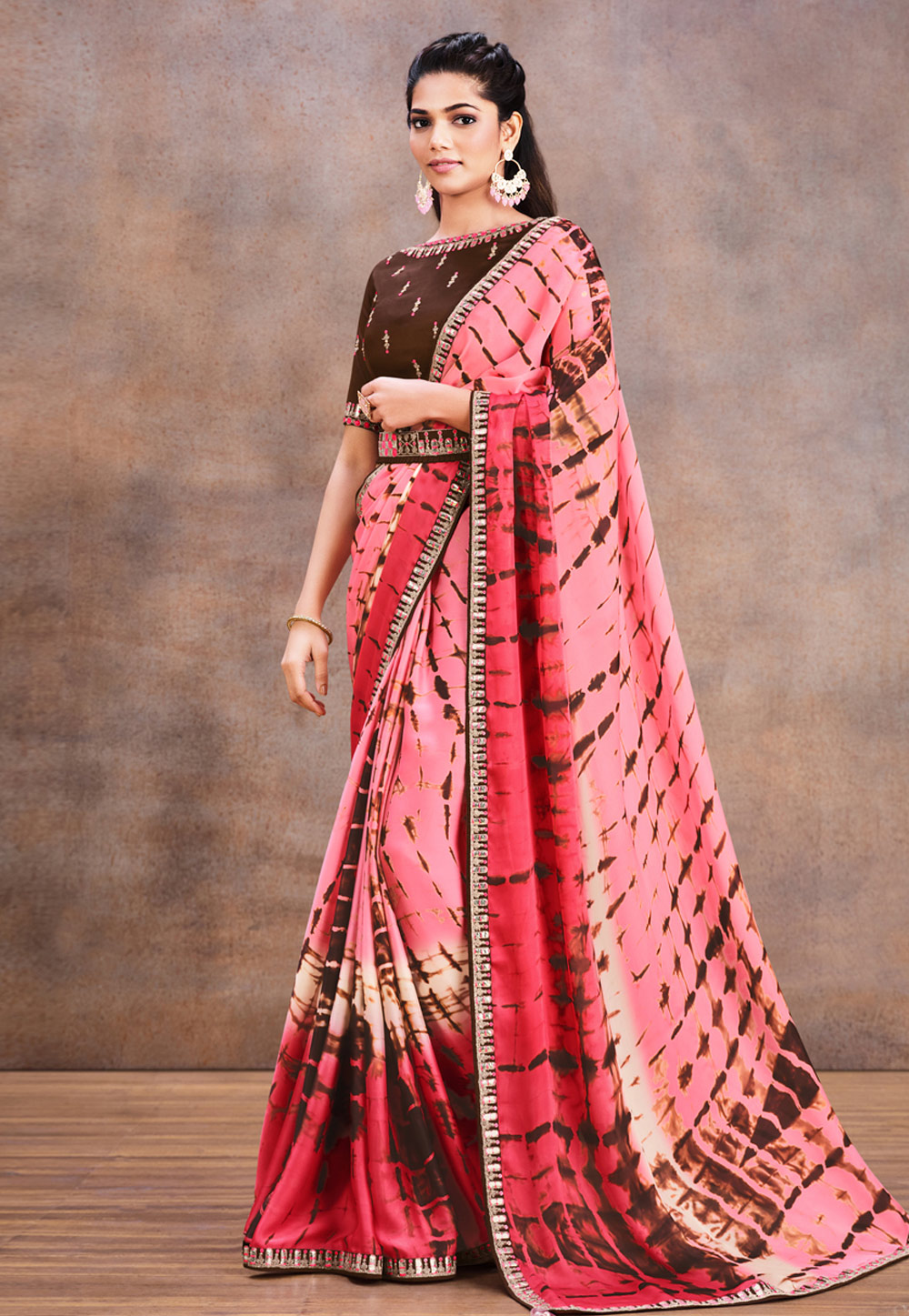 Pink Silk Satin Printed Saree 247115