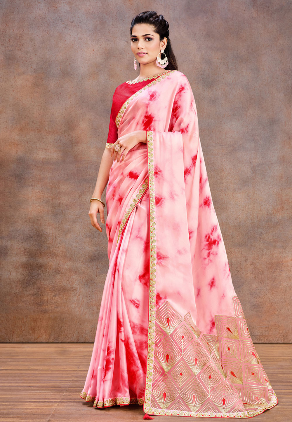 Pink Silk Satin Saree With Blouse 247116